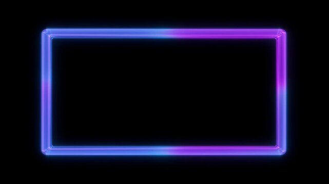 Neon frame loop on black background with blue and purple glow, abstract rectangle border for copy space, glowing blue purple rectangular border, abstract modern design for banner and template