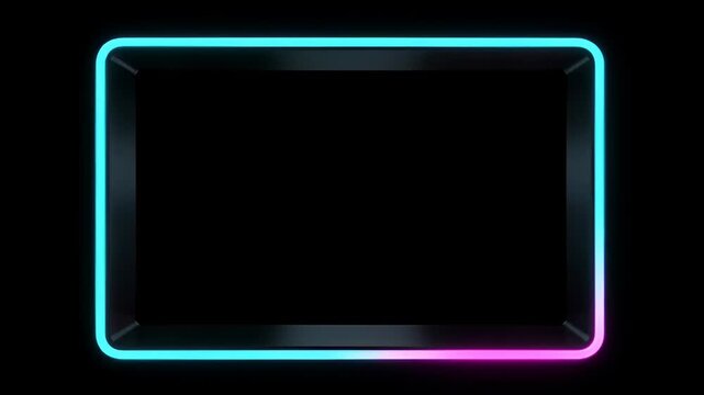 Neon frame loop with glowing rectangular border on black background, blue and pink light, abstract copy space, modern design for searchable SEO title