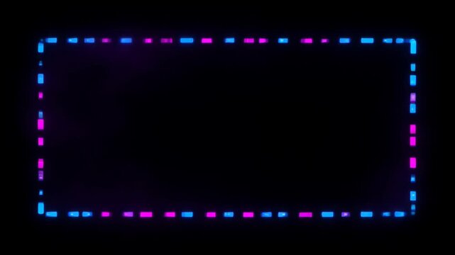 Neon Loop Frame Border Glowing Abstract Empty Template Text Background on Black with Blue and Magenta Light, Minimal Copy Space Digital Design