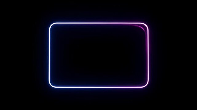 Neon frame loop glowing rectangular border on black background with blue and pink light, clean empty copy space, abstract modern outline design for display and SEO friendly use