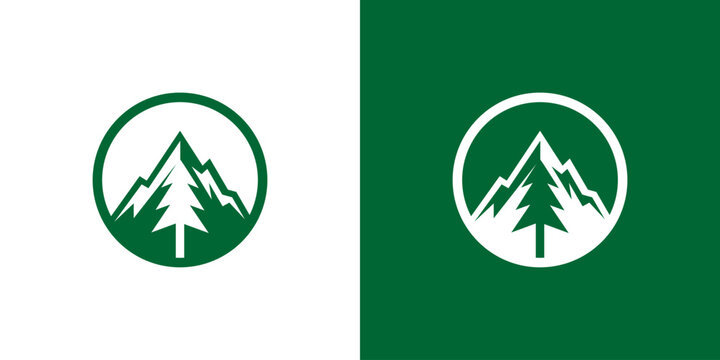logo design combining mountain and pine tree, design vector icon idea