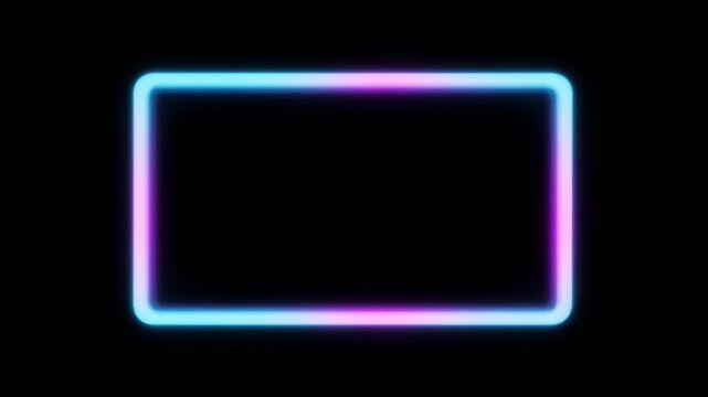 Neon frame loop glowing rectangular border black background with cyan and purple light, abstract minimal design for modern display and copy space, with cyan and magenta light for abstract display