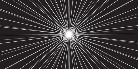 Fototapeta premium Sun ray light. Sun rays background. Radial burst. Sunburst black pattern isolated on white background. Beams line. Radiate sunlight. Comic effect texture. Retro pop art stripe. Vector illustration
