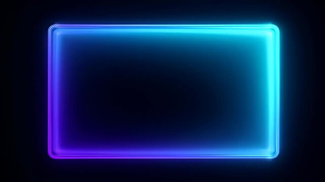 Neon loop frame glowing blue purple rectangular border on dark background abstract copy space with futuristic light and empty center for design and copy space