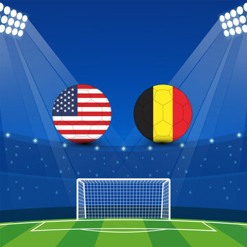 Pixel art soccer match between usa and belgium flags on a floodlit stadium field at night Vector