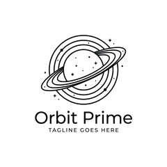 Orbit Prime saturn planet with ring stars astronomy galaxy space system for technology science education logo design © GreenDynamic