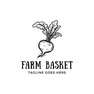 Beetroot turnip radish vegetable with leaves for farm basket agriculture organic fresh healthy food logo design