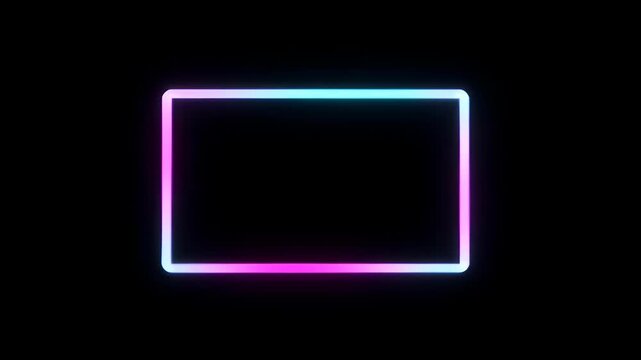 Neon frame loop glowing rectangle on black background with cyan and magenta light, vibrant soft pink glow, abstract modern design for SEO mockup banner
