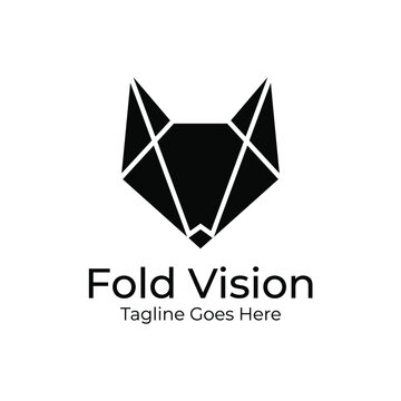 Geometric origami fox wolf head polygon shape with paper fold vision line for technology business creative animal wild modern logo design