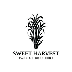 Sugarcane plant stalk leaves for sweet sugar harvest farm agriculture natural organic food product plantation industry rural nature logo design © GreenDynamic