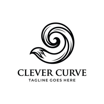 Fox tail abstract spiral curve for smart clever cunning animal pet wild nature creative motion dynamic flow logo design