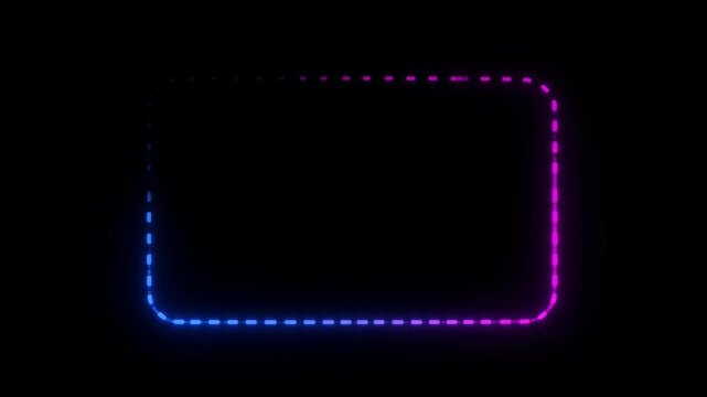 Neon loop frame black background with glowing blue and magenta border, neon blue frame loop black background with glowing corner and empty copy space, neon frame loop glowing rectangle black