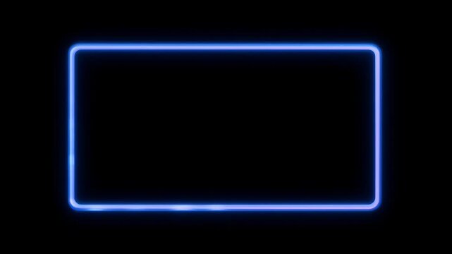 Neon frame loop on black background with glowing blue violet light, glowing rectangle border and empty copy space for abstract banner, modern design search optimization