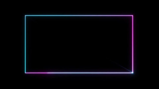 Neon loop frame glowing rectangle on black background with empty copy space clean modern light border glowing cyan and magenta border abstract minimal design for text search engine seo friendly title