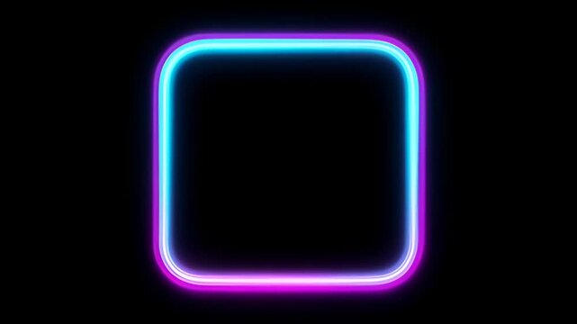 Neon loop frame glowing square border with magenta and cyan light on black background for modern abstract design SEO friendly looped motion graphic composition