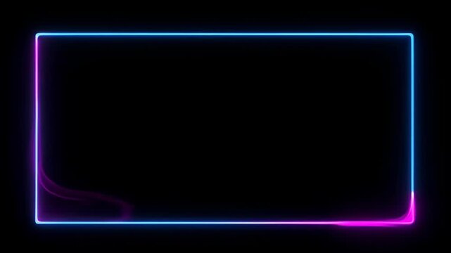 Neon blue magenta loop frame on black background, glowing abstract border, modern design template with rectangular glow and space for searchable SEO use