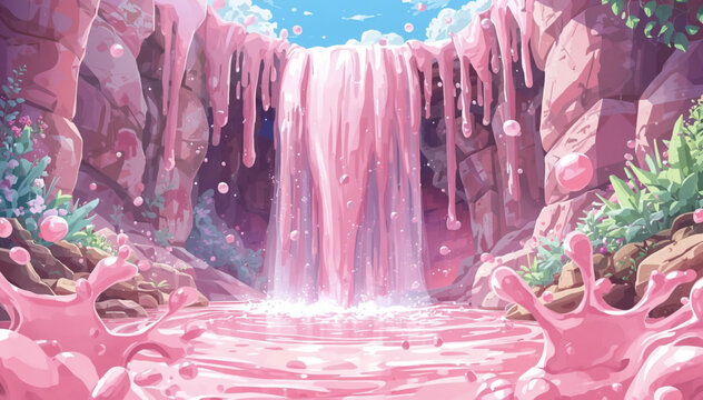 illustration of waterfall pink milk splash background