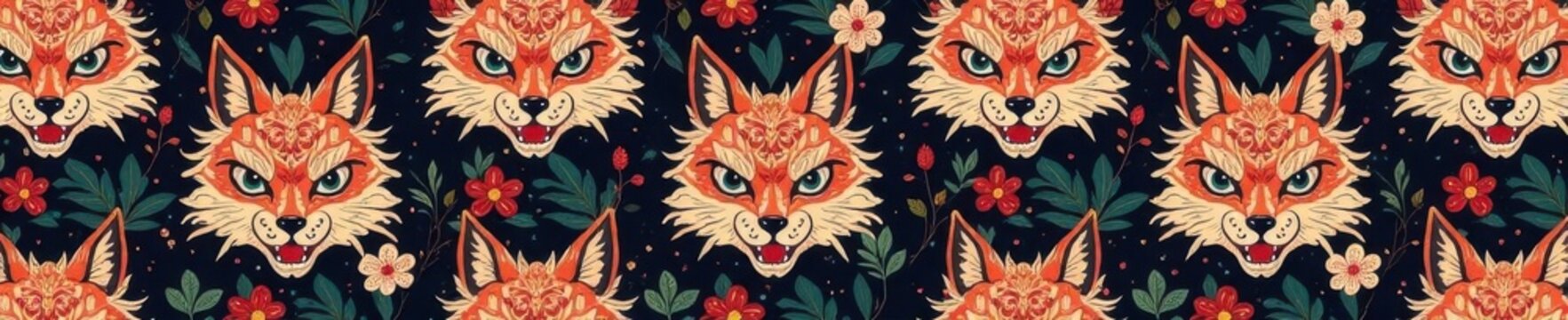 Elegant kitsune mask repeat pattern Subtle Japanese aesthetic Ideal for textile print , oriental, repeat, texture