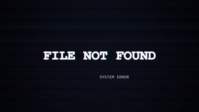Glitching computer screen displaying file not found system error, digital data loss concept