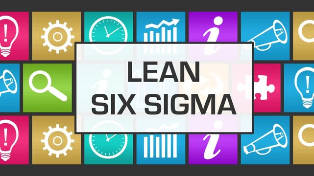 Lean Six Sigma Colorful Business Symbols Squares Lines Background Box Text 