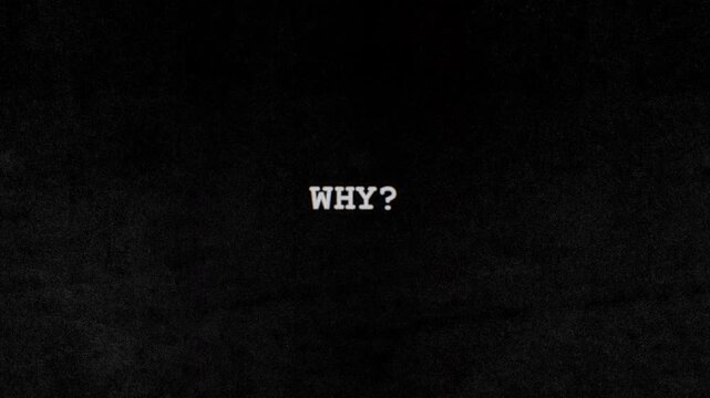 Vintage-inspired animation featuring the word Why? emerging with a typewriter-style reveal on a textured black paper background. Ideal for documentaries, mysteries, essays, and visual narratives.