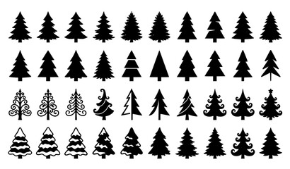 Obraz premium Christmas Tree Silhouette Collection Black Vector Icon Set 
