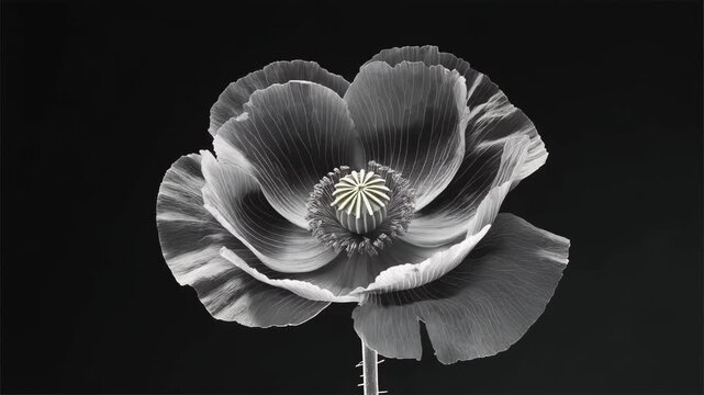 Radiograph Style Poppy Flower Blooming Exposing Delicate Petals Monochromic