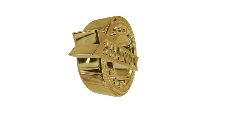 Shiny gold new member badge or medal icon with star details for subscription and loyalty program sign up