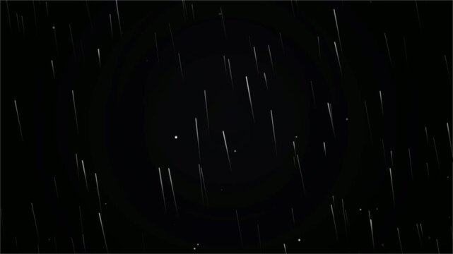 Abstract rain falling background, vertical white streaks on black, minimalist motion overlay for cinematic effects and digital