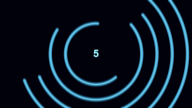 Neon circular countdown timer with glowing blue rings, digital motion background, for presentations and, event intros