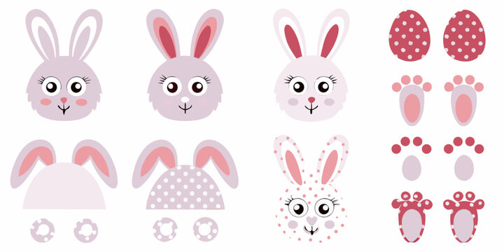 Rabbit ears paws and eggs vector illustration with polka dot patterns