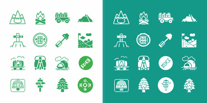 Camping And Outdoor Activity Icons Flat White Design