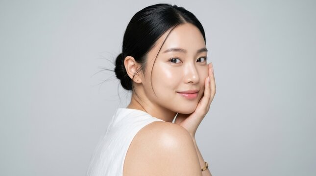 Portrait of a beautiful young asian woman with glowing skin