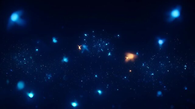 New Year Christmas flare glowing blue abstract background with star light and dark space mood, blue star particle space abstract festive light sparkle glow dark background celebration hope