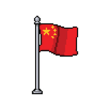 Pixel art China flag vector illustration isolated on white background.