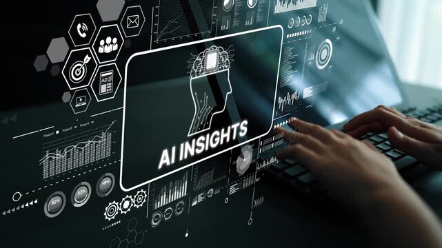 Futuristic Technology Concept of Artificial Intelligence with Data Visualization and Human Interaction in Office Setting. Asymptotic smart data analytic.