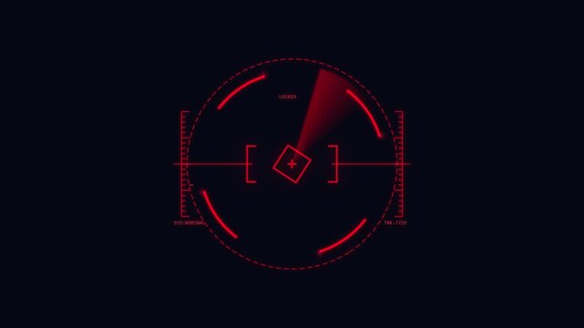 Red digital radar scanner interface with target lock and crosshairs, sci-fi navigation system