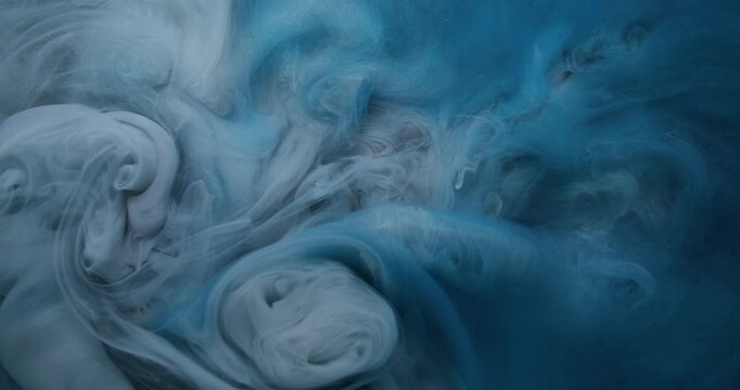 Ink fog. Smoke vortex. Gray blue underwater color stream spiral round blend. Haze texture wave liquid abstract defocused background.