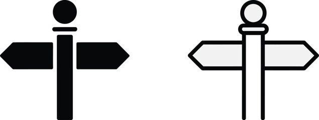 Two directional signpost illustrations in black and white vector © Rashed
