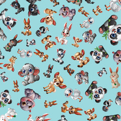 Fototapeta premium Seamless Vector Pattern of Cute Cartoon Baby Safari Animals