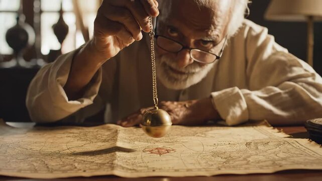 Elderly Man with Pendulum Hypnotizing.