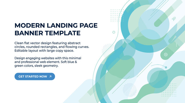 Minimalist website header with blue and green abstract graphics