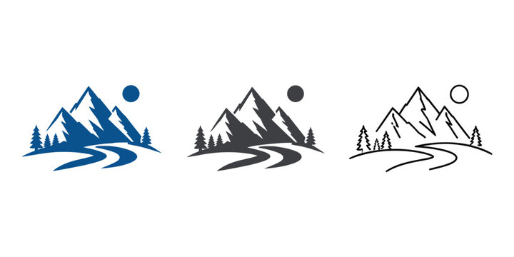 Mountain Landscape Icon Set in Multiple Styles