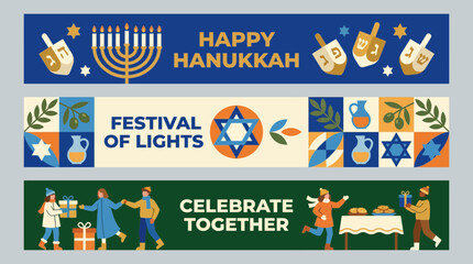 Fototapeta premium Hanukkah Web Banner Set - Vector Illustration