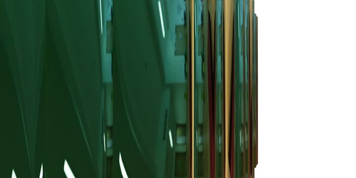 Abstract dark green vertical stripes texture with glossy light reflections and smooth flowing waves