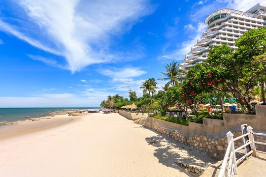The beach in front of a large hotel, Hua Hin, Thailand
