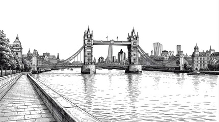 Obraz premium Tower Bridge Spanning Thames River in London Cityscape Sketch