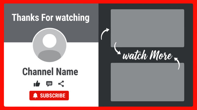 Youtube Channel End Screen with Subscribe Button and Watch More Thumbnails