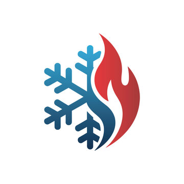 Abstract logo design featuring a snowflake and flame symbol