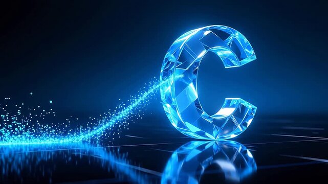 Blue crystal letter c in dark space
